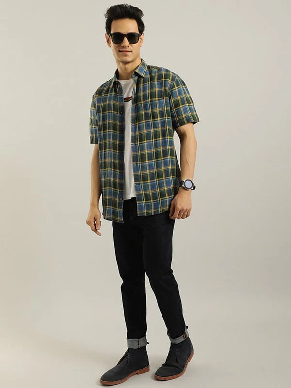 Indian Terrain Men Checkered Green Shirt